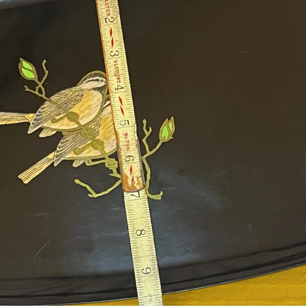 Vintage Black Tray Featuring Inlay Chickadee Birds | by Couroc Monterey - Picture 6 of 8